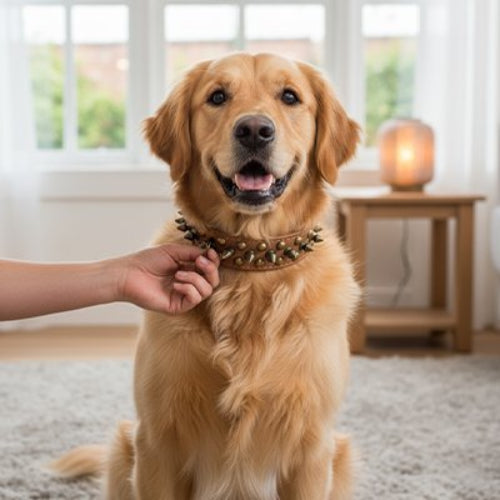 Elegant dog collar with decorative rivets and high-resistance metal buckle
