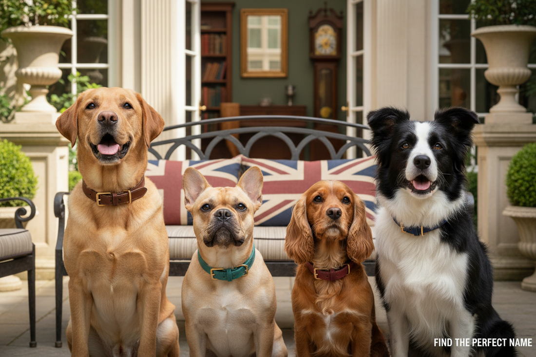 Popular dog names UK 2025 - adorable puppy with personalised name tag collar for British pet owners