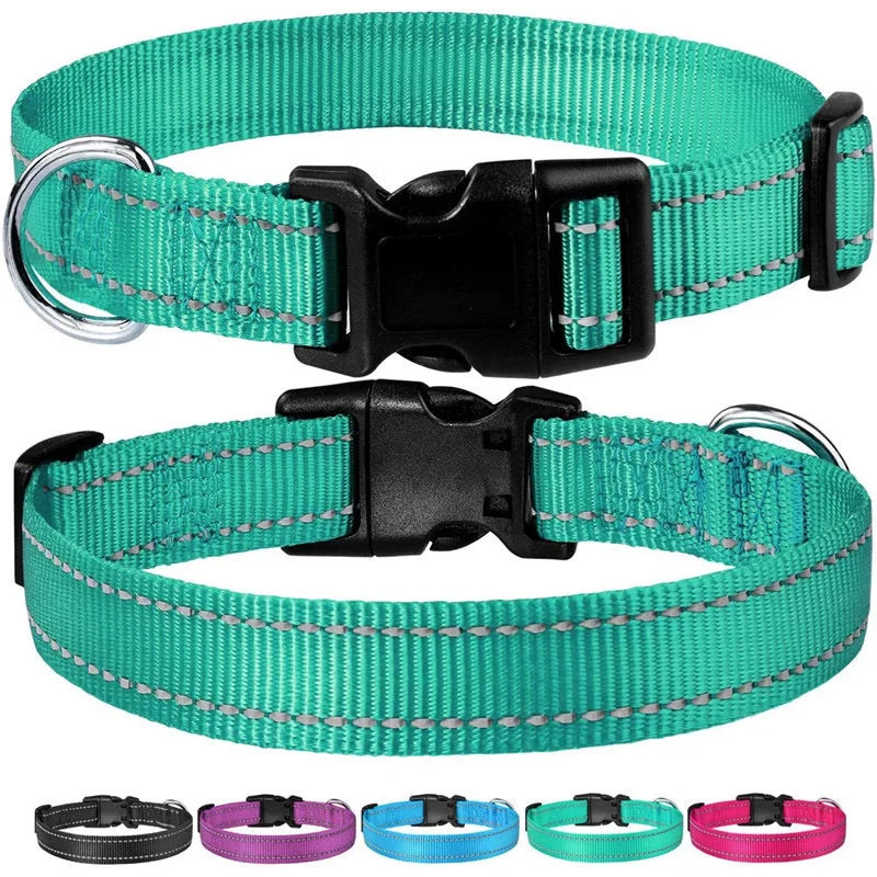 Adjustable reflective dog collar and lead set in multiple colours for small to medium dogs