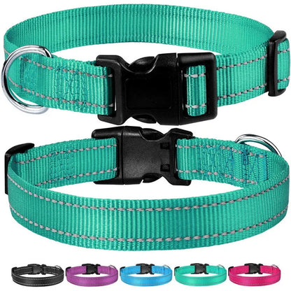 Adjustable reflective dog collar and lead set in multiple colours for small to medium dogs