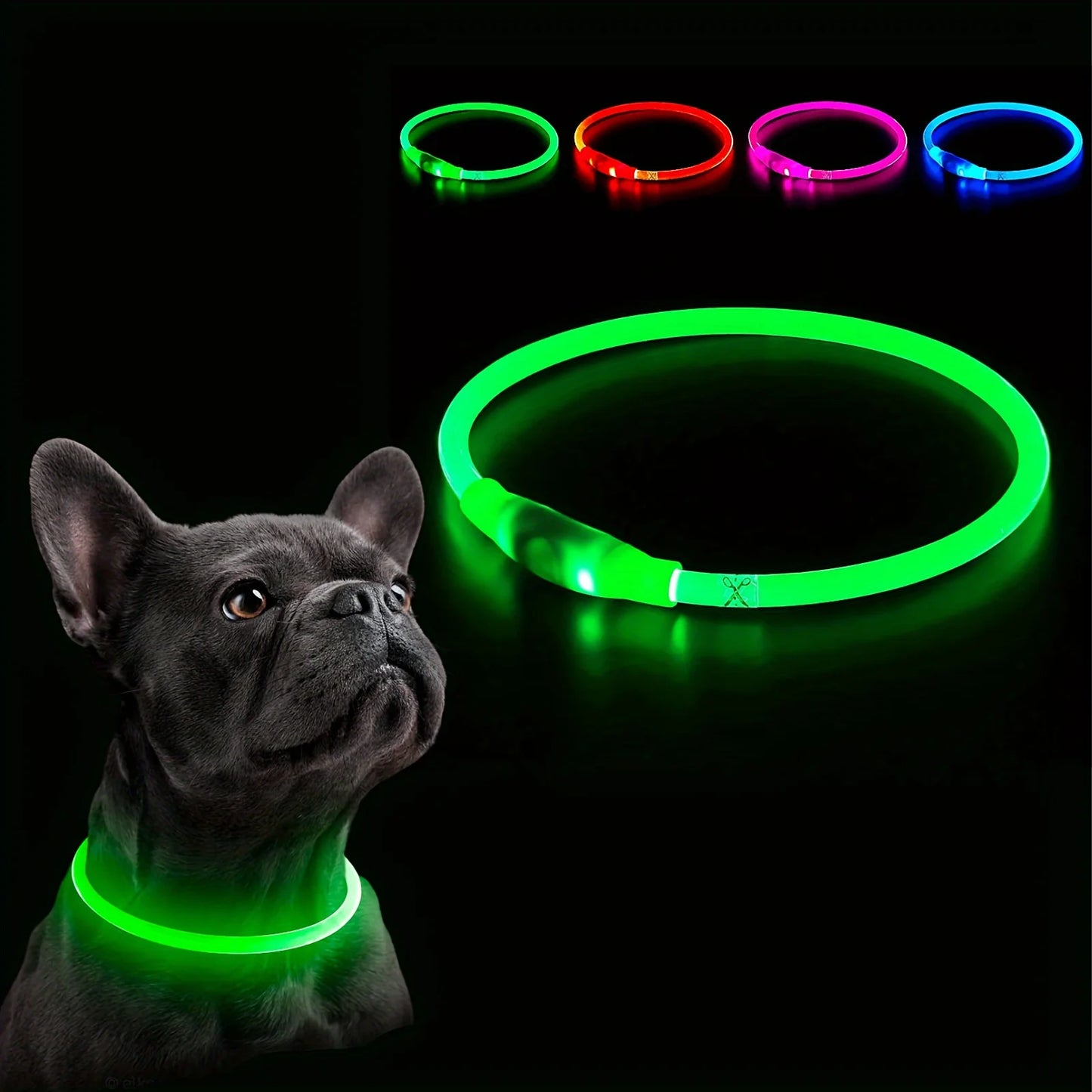USB Rechargeable LED Dog Collar - Red and Green Colours - Night Safety for Dogs UK
