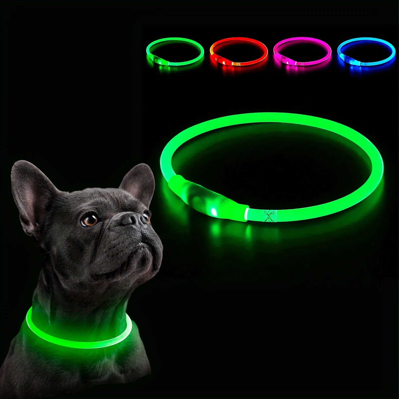 USB Rechargeable LED Dog Collar - Red and Green Colours - Night Safety for Dogs UK
