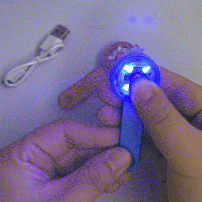 LED dog collar light demonstration showing three flashing modes in action
