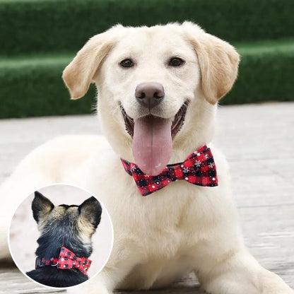 Premium adjustable dog collar with festive sequined bow tie - Christmas red design