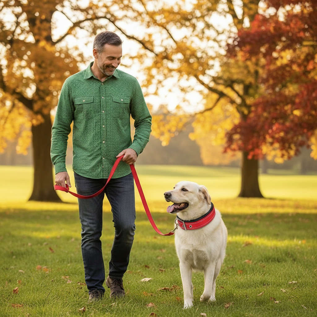 Premium padded dog collar in use - comfortable fit