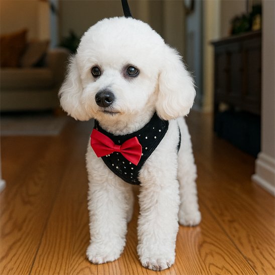 Black rhinestone small dog harness with padded mesh