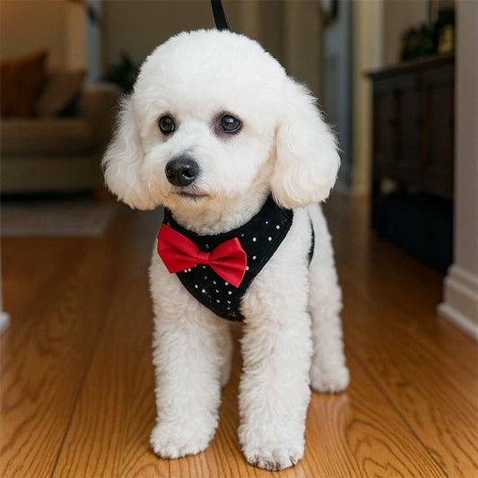 Black rhinestone small dog harness with padded mesh