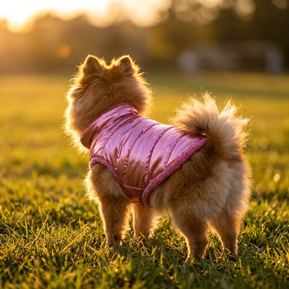 Pink CozyFleece quilted puffer dog coat
