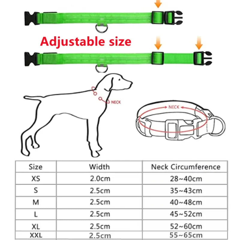 Adjustable LED dog collar for all sizes