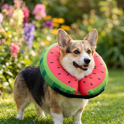 Dog resting comfortably in an inflatable recovery collar