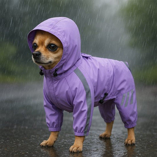 Purple StormShield waterproof dog coat with hood
