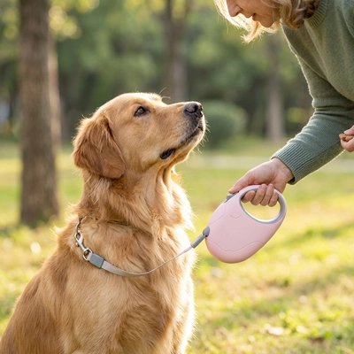 Pink retractable dog lead 3m — stylish dog lead for urban walks UK