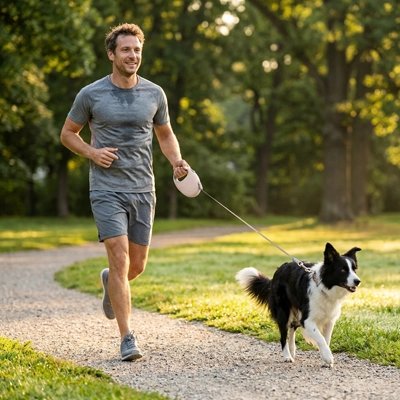 Green retractable dog lead 3m — ergonomic handle, UK dog walking