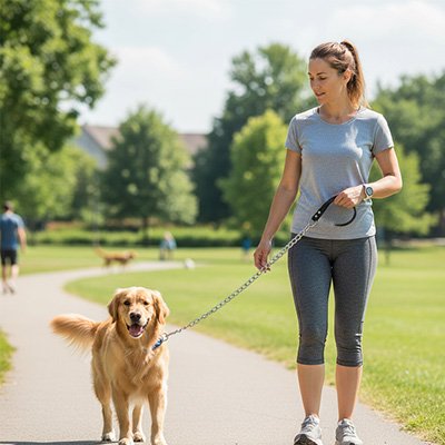 Chew-resistant metal chain dog lead for small and medium dogs