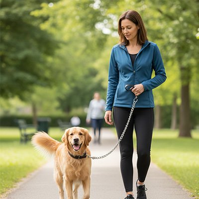 ChainGuard metal chain dog lead with leather-style handle
