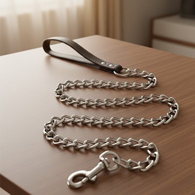 Metal chain dog lead with comfortable leather-style handle