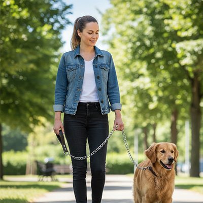 Metal chain dog lead with secure clasp hook