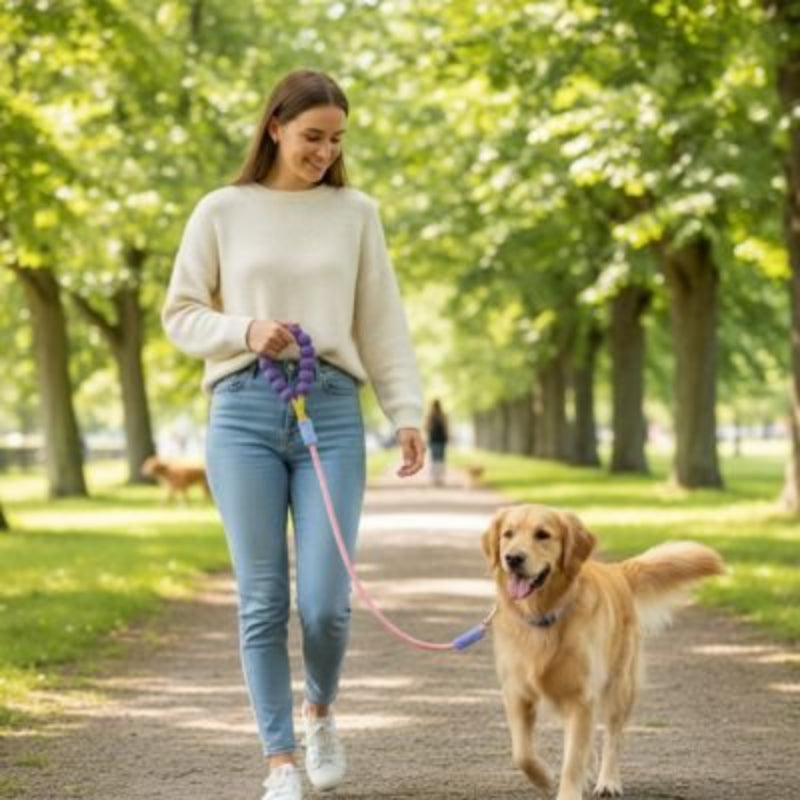 Shock-absorbing ShockGuard dog lead with padded handle
