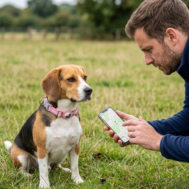 Middle dog with dog collar gps