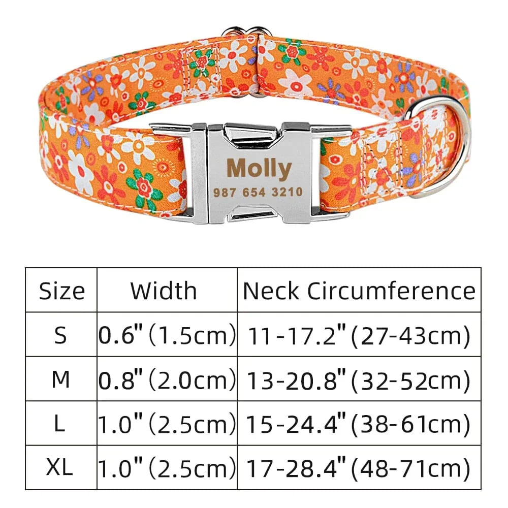 adjustabledogcollar orange flowers size board