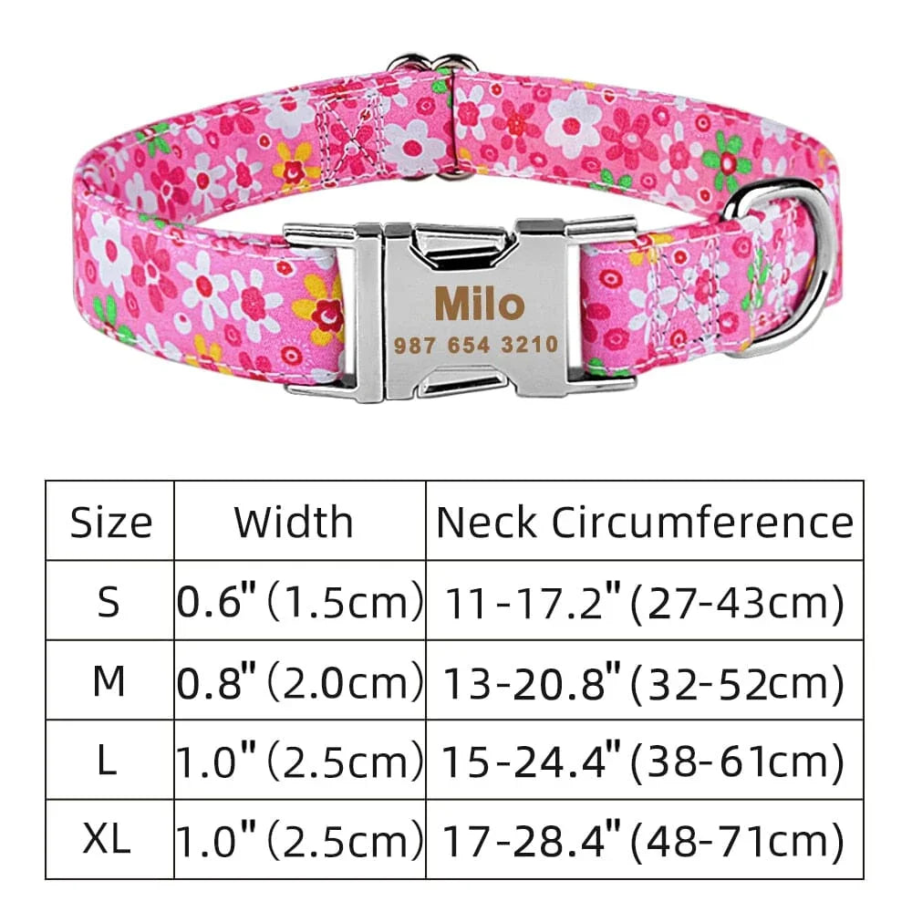 adjustabledogcollar pink flowers size board